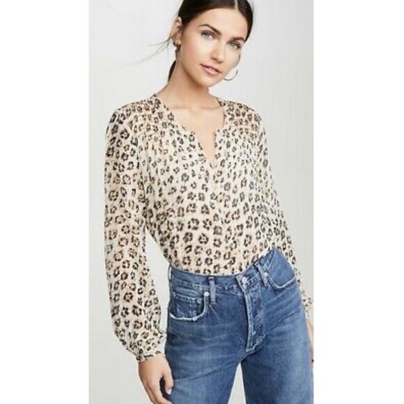 JOIE Blouse Medium Cordell 100% Silk Animal Print Cappuccino Business Office NWT - Picture 1 of 16